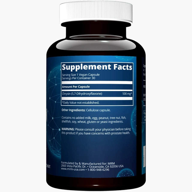 MRM Nutrition Chrysin 500Mg | Hormone Balance | Promotes Healthy Testosterone Levels | Pure 5,7-Dihydroxyflavone | Gluten-Free + Vegan | 30 Servings
