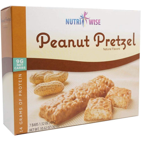 Nutriwise - Peanut Pretzel Crispy Diet Bar | Low Sugar, Low Cal, Low Carb, High Protein, Gluten Free (7/Box)