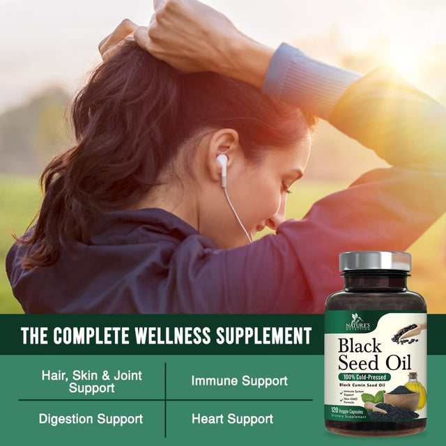 Premium Black Seed Oil Capsules 1000Mg - Vegan Cold-Pressed Nigella Sativa Black Seed Oil, Nature'S Pure Black Cumin Seed Oil for Immune, Hair and Brain Support, Non-Gmo - 60 Capsules