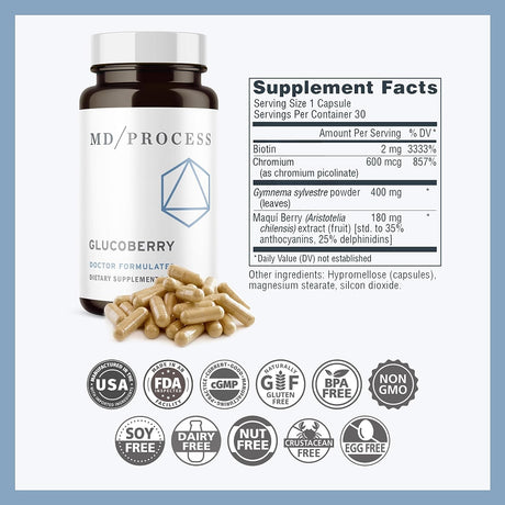 Glucoberry Maqui Berry Extract with Chromium Picolinate for Blood Health Support - with Biotin and Gymnema Sylvestre - Doctor Formulated - 30 Capsules