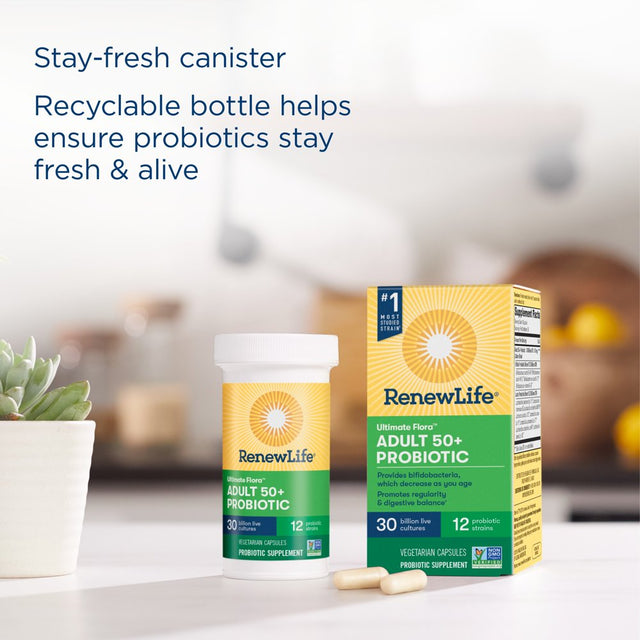 Renew Life Adult 50+ Probiotic Supplement Capsules, Unisex, 30 Billion CFU, 30 Count