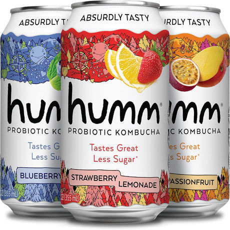 Probiotic Kombucha Best Sellers Variety 12 Pack - Organic, 2 Billion Probiotics for Gut Health - Mango Passionfruit, Blueberry Mint and Strawberry Lemonade