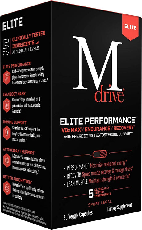 Mdrive Elite Test Booster for Men - Supports Immune Health, Energy, Vo2Max, Recovery, Stress Relief, Lean Muscle, KSM-66 Ashwagandha, DIM, Fenugreek, 90 Capsules