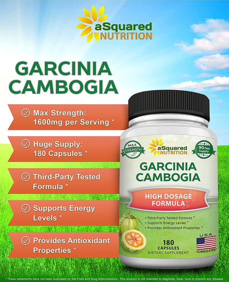 Garcinia Cambogia 1600Mg-180 Capsules-Natural Pure Extract Pills for Brain Health- Standardized Ultra HCA & Garcinia Cambogia Supplement Alternative to Gummies, Drops, Tea & Powder