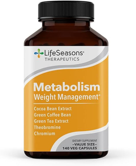 Lifeseasons - Metabolism - Weight Control Support and Energy Booster Supplement - Natural Appetite Suppressant - Chromium, Apple Cider Vinegar and Cocoa Bean Extract - 140 Capsules