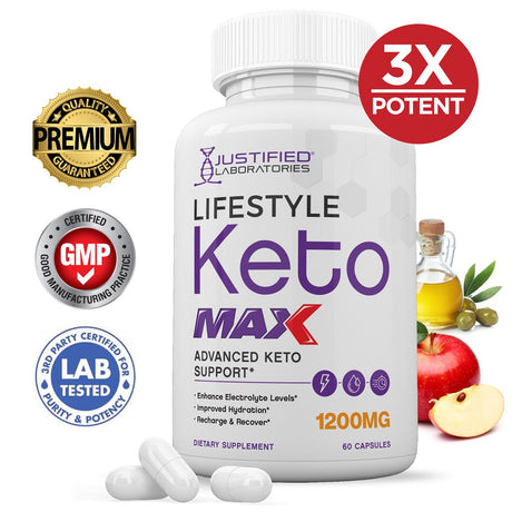 Lifestyle Keto Max 1200MG Pills Includes Apple Cider Vinegar Gobhb Strong Exogenous Ketones Advanced Ketogenic Supplement Ketosis Support for Men Women 60 Capsules