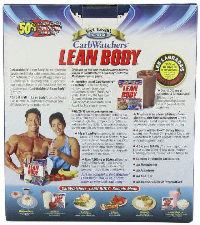 Carbwatchers Lean Body Vanilla Ice Cream Hi-Protein Meal Replacement Shake Powder, 20 Count, 2.87 Lb