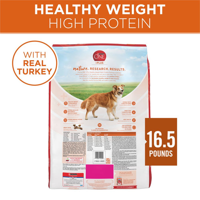 Purina One +Plus Dry Dog Food High Protein Healthy Weight, Real Turkey 16.5 Lb Bag