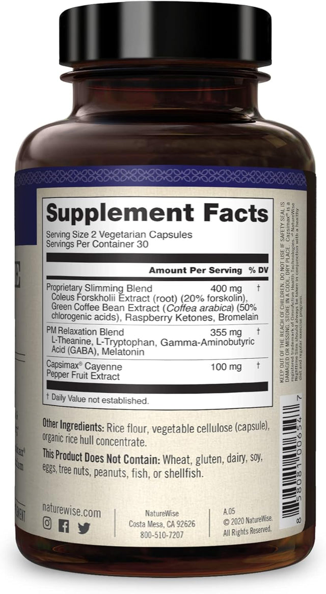 Naturewise Nighttime Slim with Capsimax - Natural Thermogenic Green Coffee Bean & Forskolin Supports Restful Sleep, Optimal Metabolic Performance [(1 Month Supply - 60 Count)