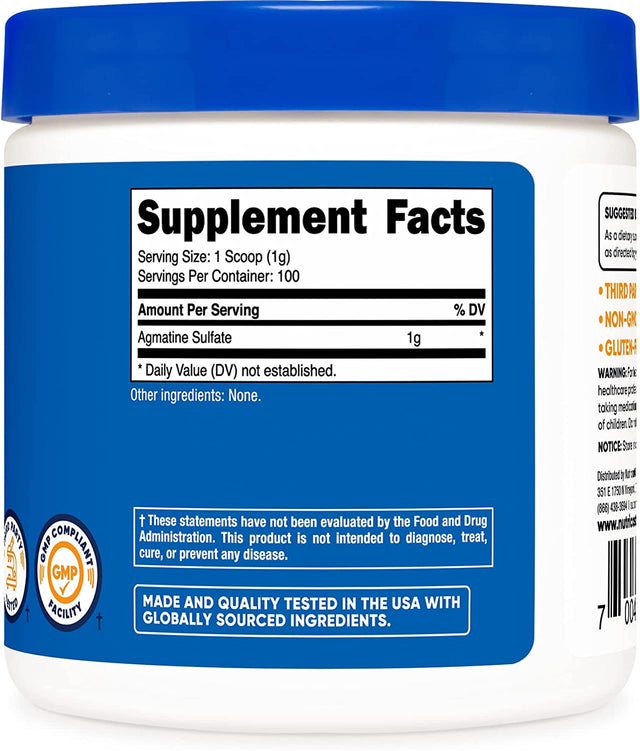 Nutricost Agmatine 100 Grams - Pure Agmatine Powder 100 Servings (Agmatine Sulfate)
