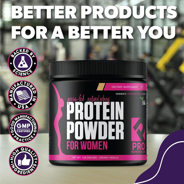 PRO NUTRITION LABS Whey Protein Vanilla Powder for Women - Supports Lean Muscle Mass - Low Carb - Gluten Free - Grass Fed and Rbgh Hormone Free Vanilla Whey (Creamy Vanilla, 1 Lb)