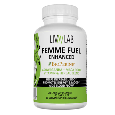 Livin Lab Femme Fuel Enhanced | Improve Blood Circulation | Burn Fat | Increase Energy | US Made | 60 Veggies Caps
