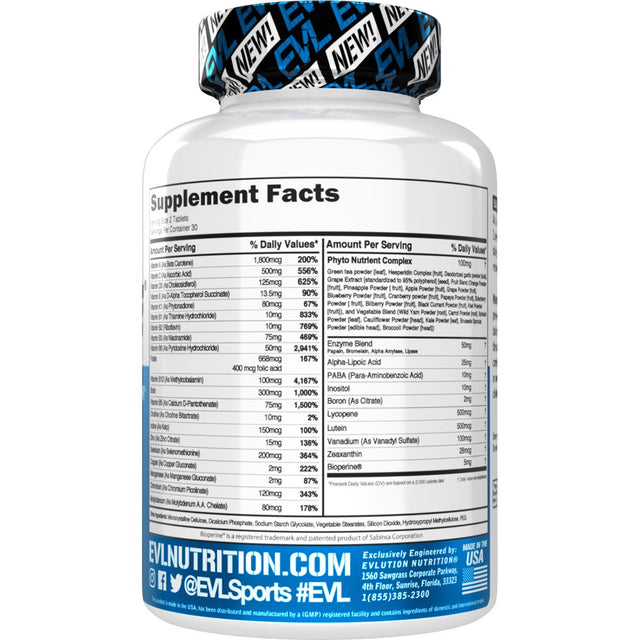 High Performance Multivitamins for Men for Immune Defense, Energy & Brain Health - Evlution Nutrition Vitamode Men'S Multivitamin 60Ct Tablets