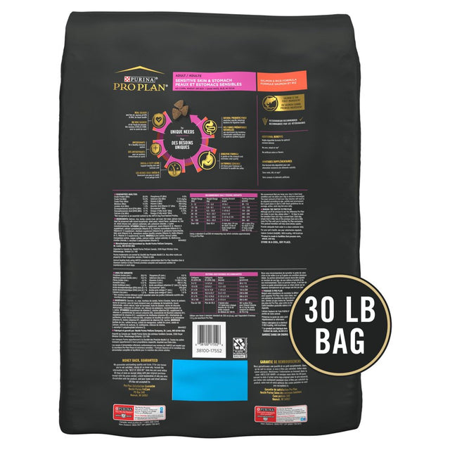 Purina Pro Plan Dry Dog Food for Adult Dogs, High Protein, Sensitive Stomach, Salmon & Rice, 30 Lb Bag