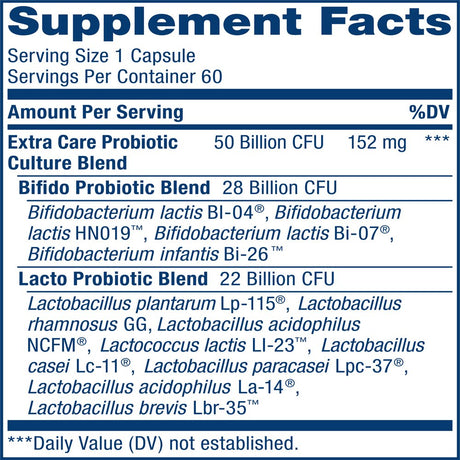 Renew Life Extra Care Digestive Probiotic Supplement, 60 Vegetarian Probiotic Capsules, 50 Billion CFU