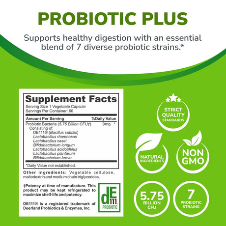 Nature'S Clear Probiotic plus Supplement, Premium Digestive Support 60 Capsules