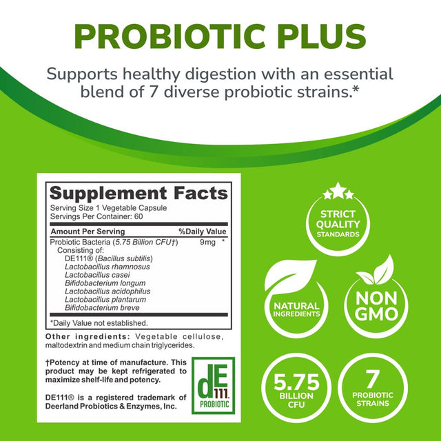 Nature'S Clear Probiotic plus Supplement, Premium Digestive Support 60 Capsules