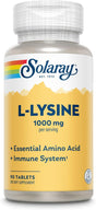 SOLARAY L-Lysine, Free-Form 1000 Mg, Essential Amino Acid Immune Support Supplement with Vitamin C 1,000 Mg and Zinc 25 Mg, Lab Verified, 60-Day Guarantee, 30 Servings, 90 Tablets