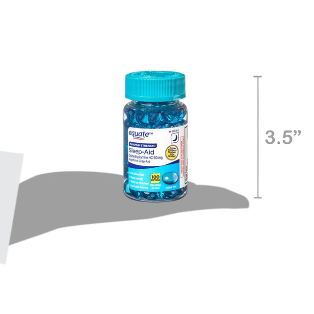 Equate Maximum Strength Diphenhydramine Hcl Sleep-Aid Softgels, 50 Mg, 100 Count
