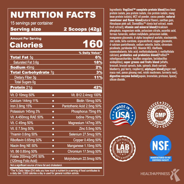 Plant Based Protein Powder Chocolate - Lactose & Dairy Free Protein Powder - Vegan Protein Shake Meal Replacement with Fava, Mung, Rice & Pea Protein, Low Carb, Keto, Sugar & Gluten Free, 21G