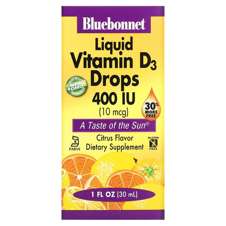 Bluebonnet Nutrition Liquid Vitamin D3 Drops, Citrus, 10 Mcg (400 IU), 1 Fl Oz (30 Ml)