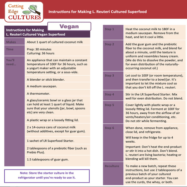 LR Superfood Starter Culture + Prebio plus L. Reuteri Probiotic as Recommended by Dr William Davis Super Gut, MD Cultured Dairy Low and Slow Yogurt Lactobacillus