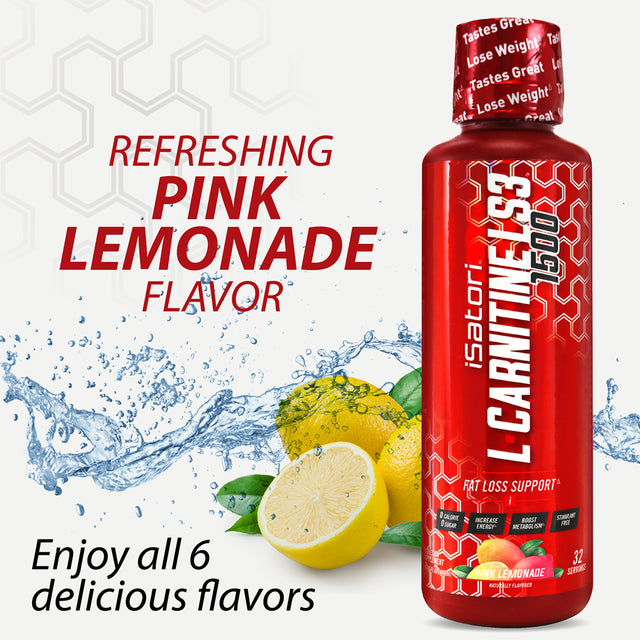 Isatori L-Carnitine LS3 Concentrated Liquid Metabolic Enhancer and Energy Booster - Health and Fitness - Keto Friendly - Stimulant Free - Pink Lemonade 1500Mg (32 Servings)