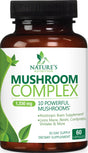 Mushroom Supplement - 10 Mushroom Complex Blend - Lions Mane, Reishi, Turkey Tail, Chaga, Cordyceps, Shiitake, Maitake - Nootropic Brain Supplement, Memory, Focus, Immune Health Support - 120 Count