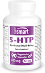 Supersmart - 5-HTP 100 Mg per Day - Helps Serotonin Synthesis - Emotional Well Being - Stress & Fatigue Relief - Natural Energy Pills | Non-Gmo & Gluten Free - 90 Vegetarian Capsules