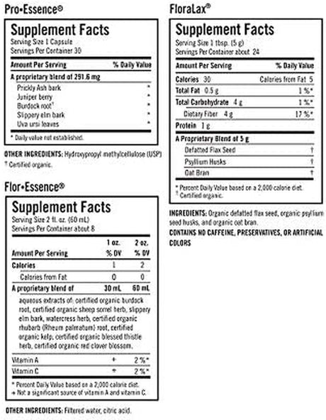 Flora - Flor-Essence 7-Day, 3-Step Kit for Full Body Detox & Cleanse, Detox Kit Contains Detox Tea, Proessence for Urinary Health and Floralax Laxative, Plant-Based, Gluten Free, Non GMO