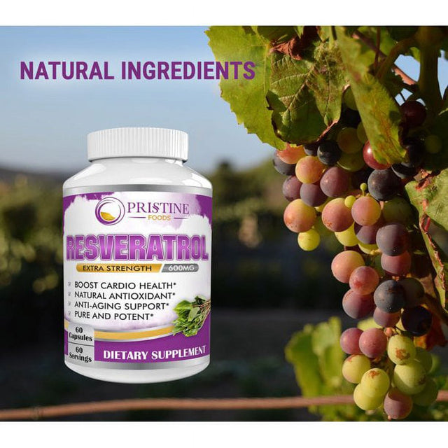 Pristine Extra Strength Resveratrol Supplement 600Mg - Trans-Resveratrol for Anti-Aging & Antioxidant, Cardiovascular Health, Blood Sugar Support - 60 Ct.