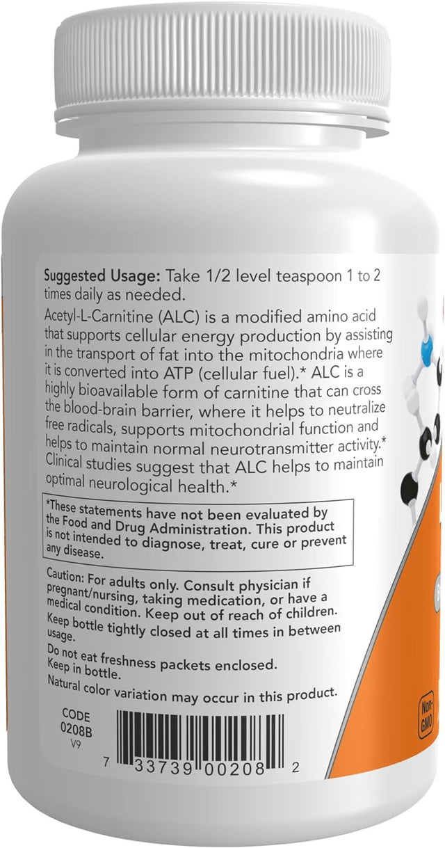 NOW Supplements, ALC (Acetyl-L-Carnitine) Powder, Brain and Nerve Cell Function*, 3-Ounce