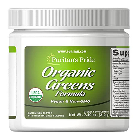 Puritan'S Pride Organic Greens Powder with Blend of Prebiotic and Probiotic Enzymes, 7.4 Oz