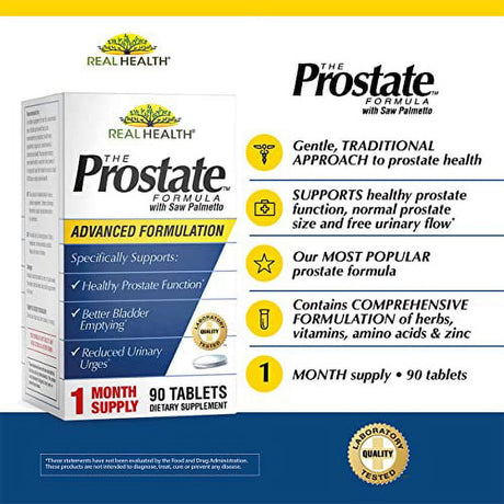 Real Health the Prostate Formula with Saw Palmetto Supplement for Men, 1 Month Supply, Supports Healthy Prostate Function, Better Bladder Emptying, Reduced Urinary Urges, 90 Tablets
