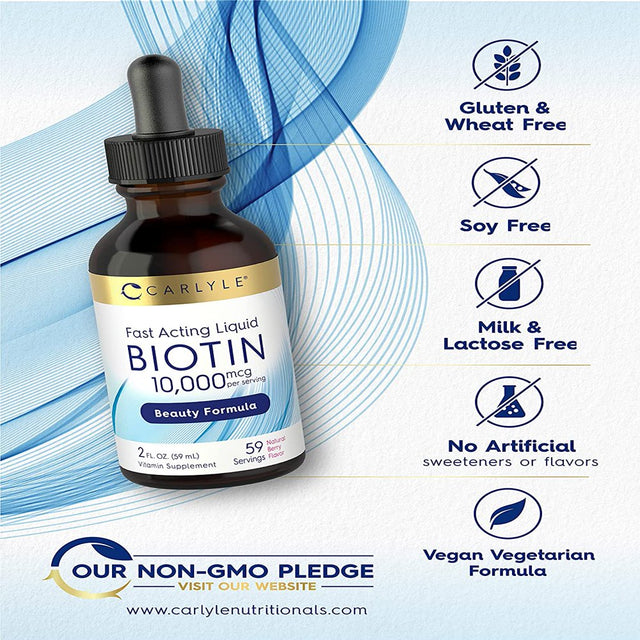 Liquid Biotin 10000Mcg | 2 Oz | Vegetarian Formula | by Carlyle