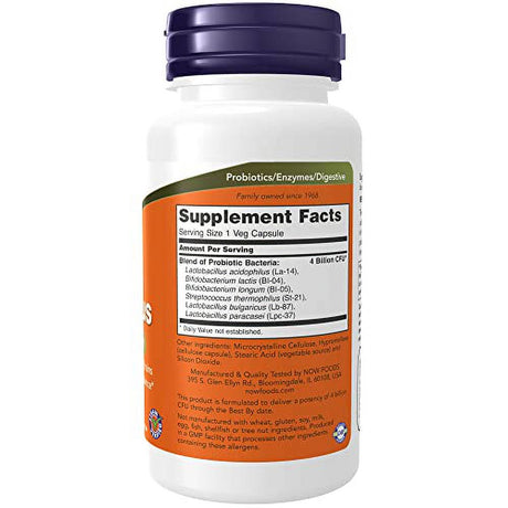 NOW Supplements, Acidophilus 4X6, 4 Billion Potency with 6 Probiotic Strains, Strain Verified, 120 Veg Capsules