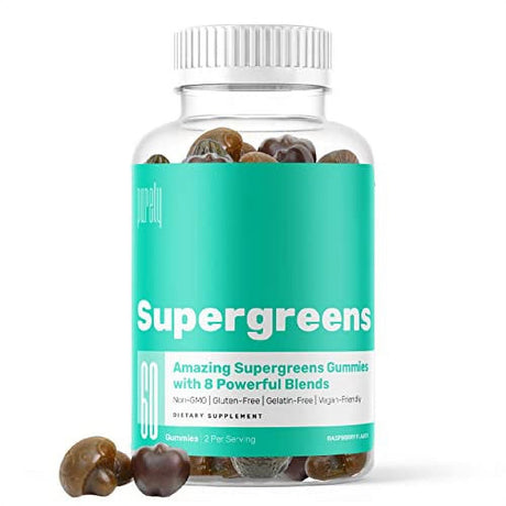 Supergreens Gummies - 8 Greens Blend - Promotes Immunity, Detox, and Metabolism - Daily Greens Beetroot, Spirulina, Chlorella, Mushrooms, Pre & Probiotics – Non-Gmo – Vegan Friendly – 60 Gummies