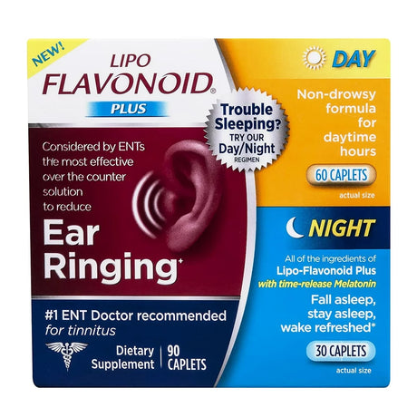 Lipo-Flavonoid Plus, Day/Night Kit Tinnitus Relief, OTC Ear Health Vitamin and Supplement, 90 Caplets