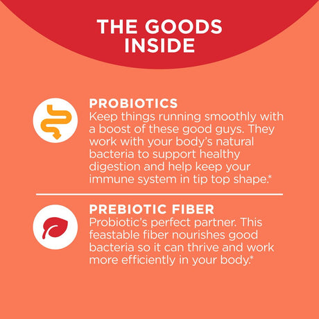 OLLY Probiotic + Prebiotic Gummy, Digestive Support and Gut Health, 500 Million Cfus, Fiber, Adult Chewable Supplement for Men and Women, Peach, 30 Day Supply - 30 Count