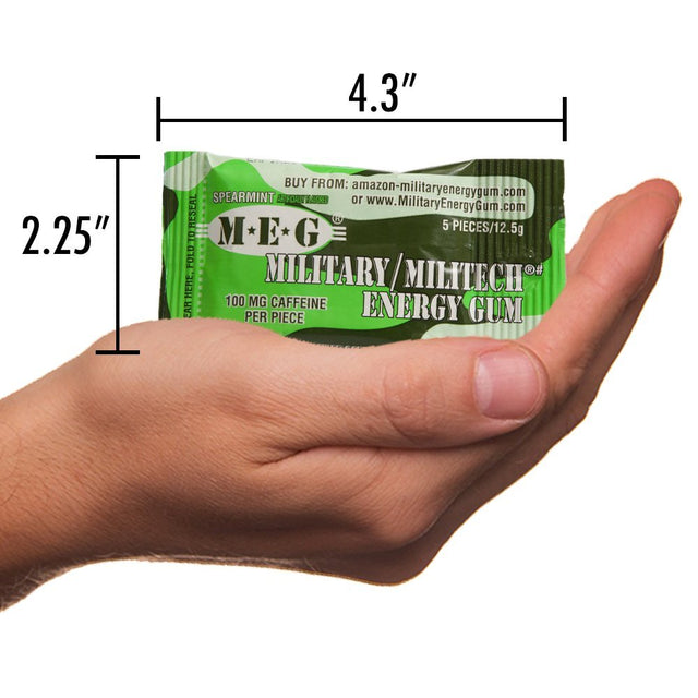MEG - Military Energy Gum | 100Mg of Caffeine per Piece + Increase Energy + Boost Physical Performance + Spearmint 24 Pack (120 Count)