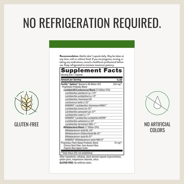 Nature’S Way Fortify Optima Women’S Daily Probiotic, 90 Billion, 15 Strains, Prebiotic, 30 Capsules