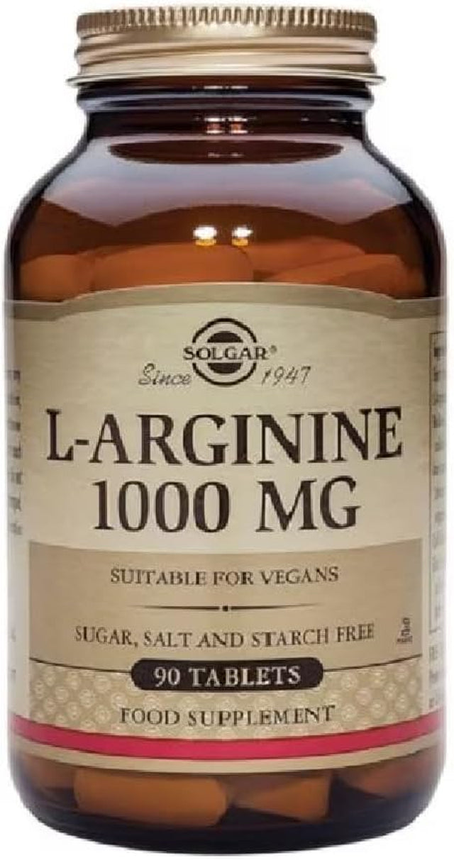 Solgar L-Arginine 1000 Mg - 90 Tablets - Nitric Oxide Stimulator - Non-Gmo, Vegan, Gluten Free, Dairy Free, Kosher - 90 Servings
