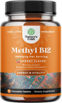 Chewable Vitamin B12 1000 Mcg - Cherry Flavor Methyl B12 Vitamins for Brain Support, Energy & Metabolism Boost 90Ct Tablets