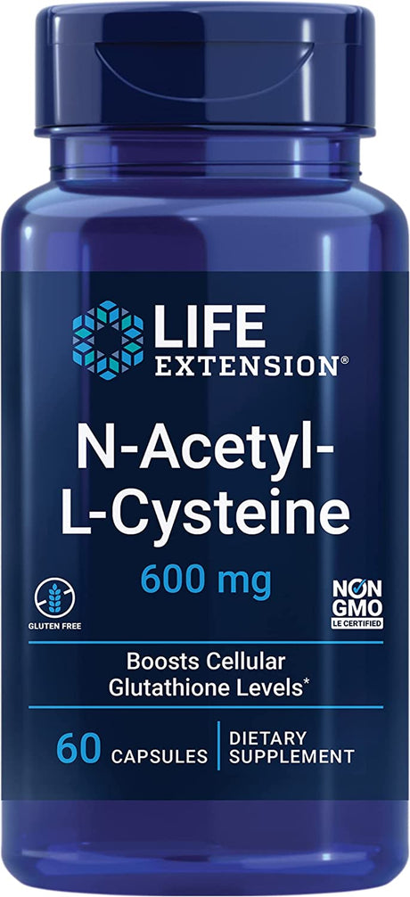 Life Extension N-Acetyl-L-Cysteine (NAC), Immune, Respiratory, Liver Health, NAC 600 Mg, Potent Antioxidant Support, Free-Radicals, Easy to Absorb, 60 Capsules