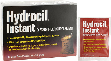 Hydrocil Dietary Fiber Supplement, Psyllium Husk Powder, 30 Single-Dose Packets