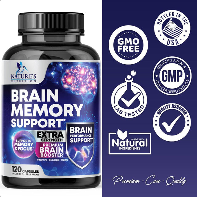 Nootropic Brain Supplement for Memory, Focus & Concentration + Cognitive Support, Brain Booster Supplement with Phosphatidylserine, DMAE Bacopa, Brain Vitamins for Men & Women, Non-Gmo - 60 Capsules