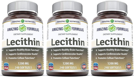 Amazing Formulas Lecithin Dietary Supplement * 1200 Mg High Potency Lecithin Softgels (Non-Gmo) * Promotes Brain & Cardiovascular Health * Aids in Cellular Activities * 240 Softgels (Pack of 3)