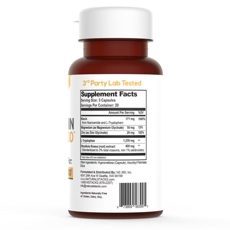 Natural Stacks Brain Food Serotonin Supplement - Neurotransmitter Support for Positive Mood & Energy (60Ct)