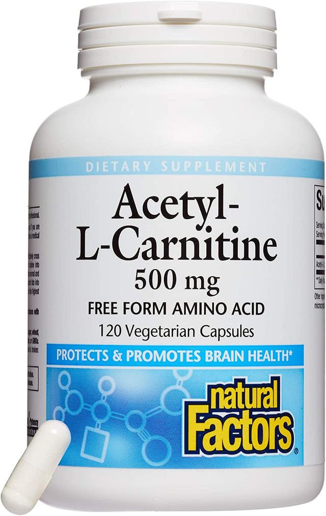 Natural Factors, Acetyl L-Carnitine 500 Mg, Promotes a Healthy Memory, Concentration and Brain Function, 120 Capsules (60 Servings)