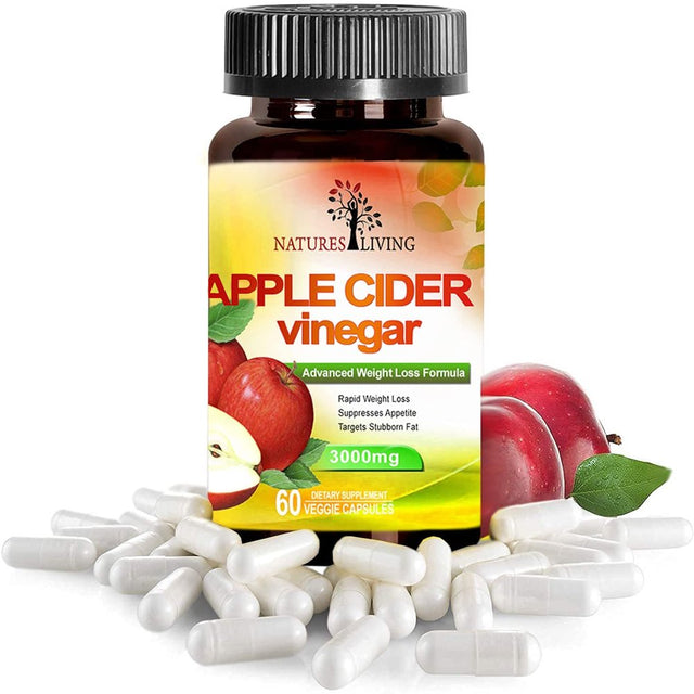 Natures Living Apple Cider Vinegar 3000Mg 60 Veggie Caps Dietary Supplements Lower Blood Sugar